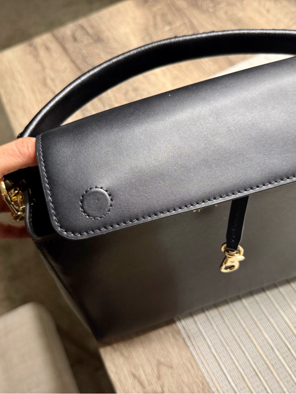Michael Kors Black Leather Satchel with Gold MK Hardware - Picture 6 of 7